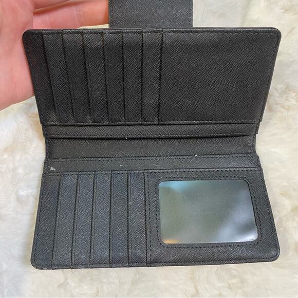 Fossil Leather Wallet Brown Cream Black Colorblock Striped Card Holder Zip - Picture 6 of 10